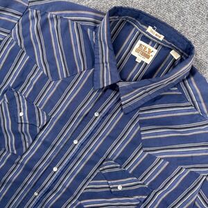 Ely Cattleman Western Pearl Snap Tall Man Shirt Men's 3XLT Blue Stripe *Read